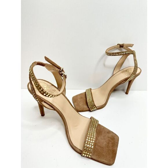 Vince Camuto Sandals Womens Size 5 Tan Leather Saprenda Rhinestone Ankle Strap - Picture 4 of 9